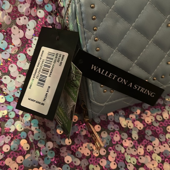 Badgley Mischka Silver Sky blue Quilted Bag - Picture 2 of 9